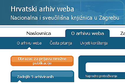 Web-stranica Hrvatskog arhiwa weba (HAW)