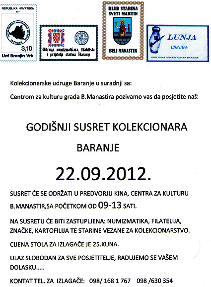 Godišnji sajam kolekcionara Baranje, 22. IX. 2012, Centar za kulturu