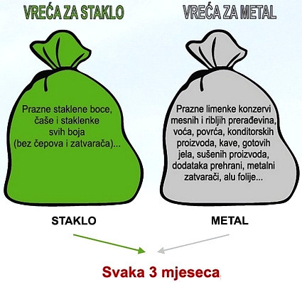 Zelena vreća za staklo, siva za metal