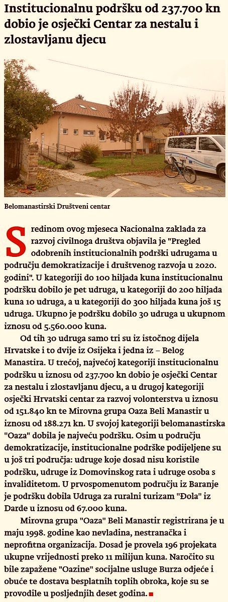 Štampani članak: 'Novosti', XXI, 1098, 6do - Zagreb, 1. I. 2021