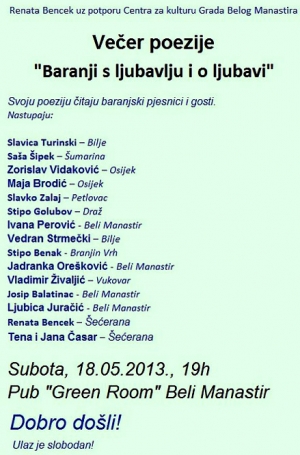 Najavljujemo Večer poezije u Belom Manastiru