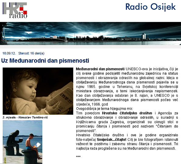 Web-stranica Radio-Osijeka - najava (prvi dio članka) - 10. IX. 2012.