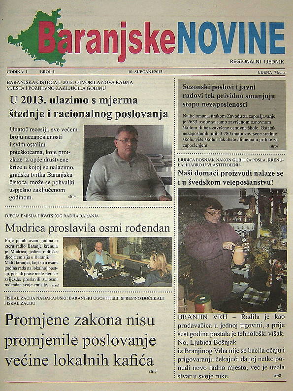 Naslovnica prvog broja 'Baranjskih novina'