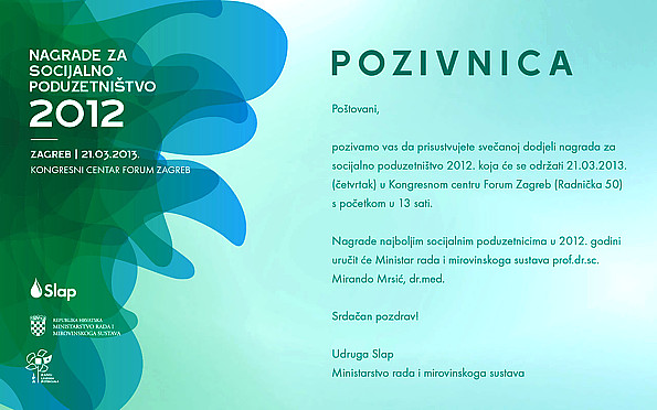 Pozivnica na svečanost dodjele nagrada za socijalno poduzetništvo